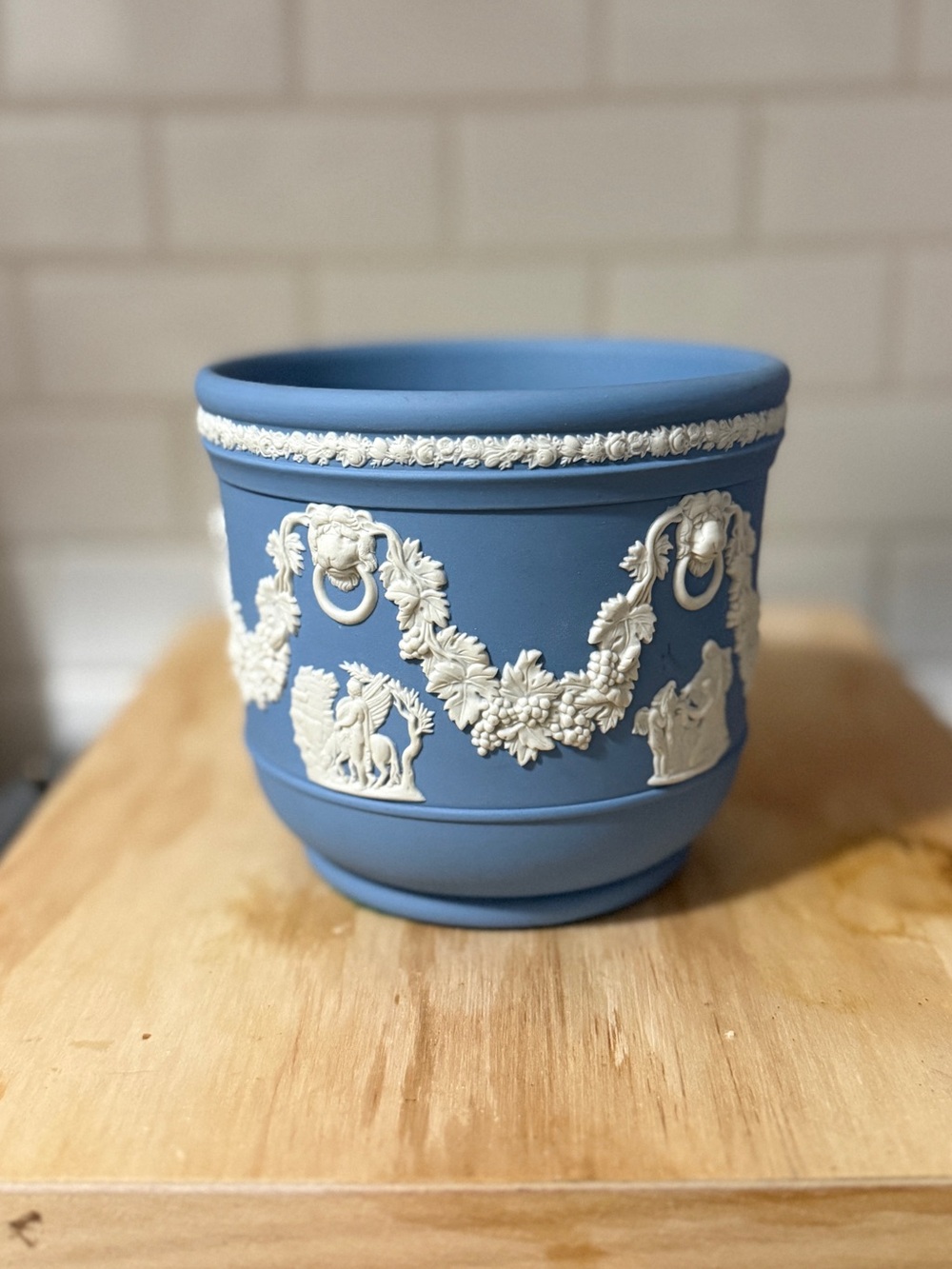 Vintage Wedgwood Blue and White Jasperware-Style Decorative Planter
